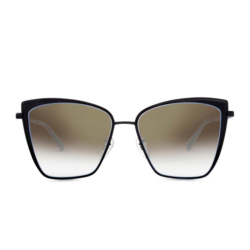 DIFF Becky Designer Oversized Cat Eye Sunglasses for Women | Black + Flash Grey Gradient mirror | UV400 Protection - Image 5